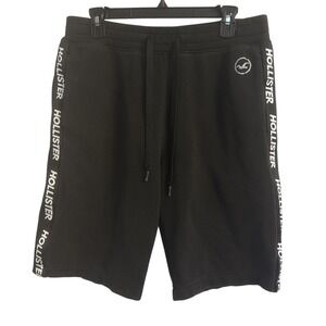 Hollister Mens Med‎ Sweat Shorts Drawstring Waist Fleece Logo Black Comfort Y2K